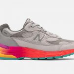 grey and multicolor new balance 992 sneaker in side profile view